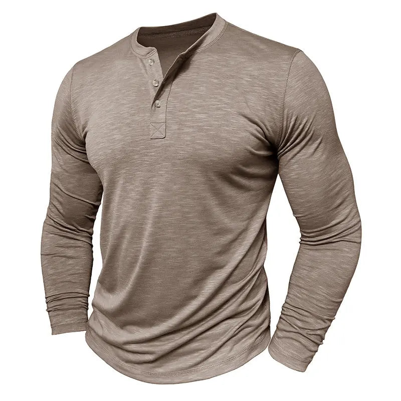 Men's Long-sleeved Henry Collar T-shirt - Pre2brand