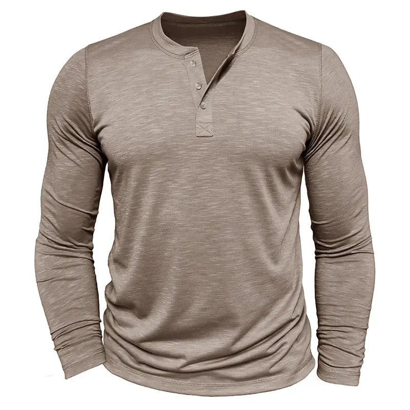 Men's Long-sleeved Henry Collar T-shirt - Pre2brand