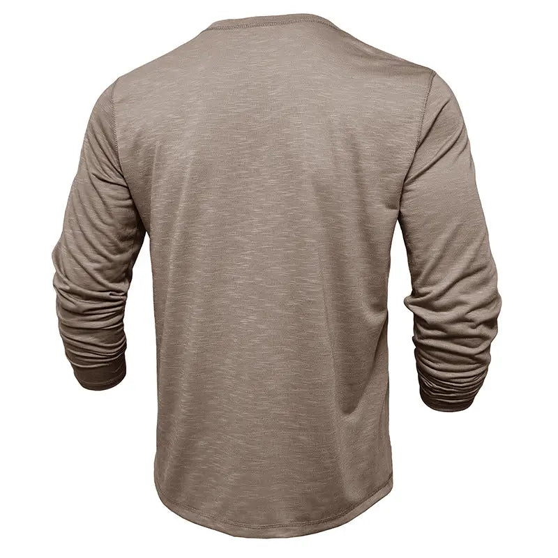 Men's Long-sleeved Henry Collar T-shirt - Pre2brand