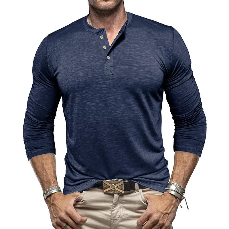Men's Long-sleeved Henry Collar T-shirt - Pre2brand