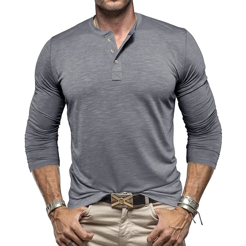 Men's Long-sleeved Henry Collar T-shirt - Pre2brand