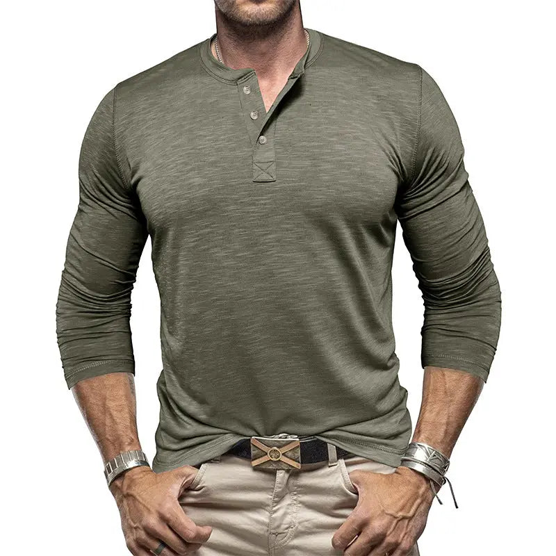 Men's Long-sleeved Henry Collar T-shirt - Pre2brand