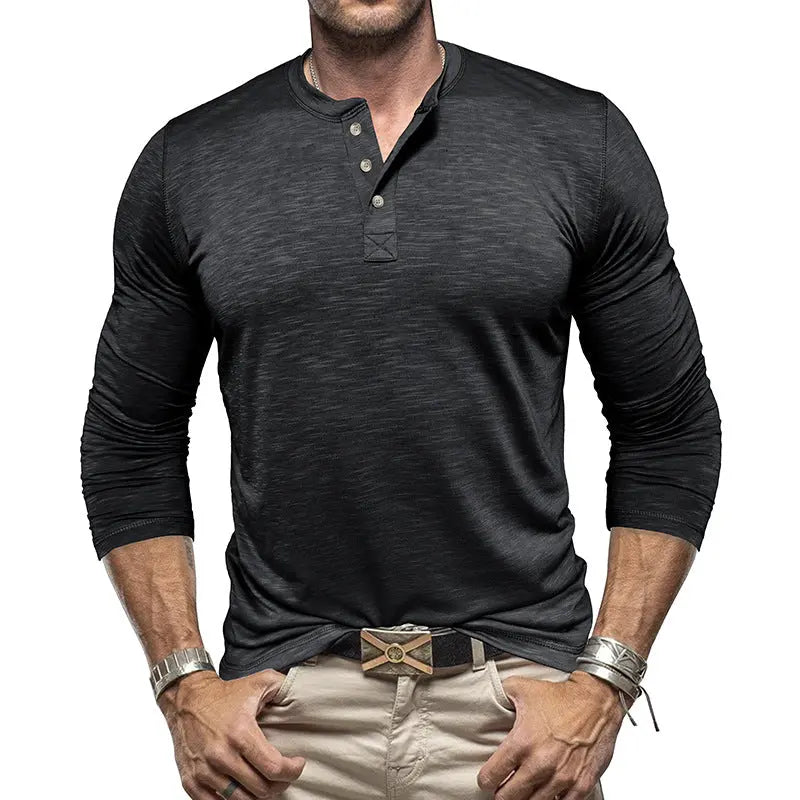 Men's Long-sleeved Henry Collar T-shirt - Pre2brand