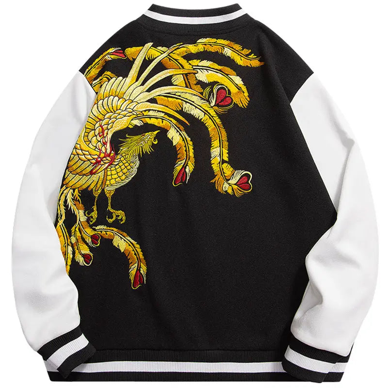 Men's Loose National Embroidered Vintage Suede Jacket  Pre2brand Black-XXL
