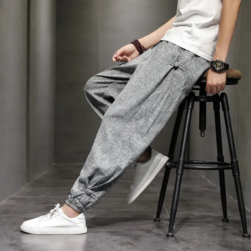Men's Loose Oversized Frog Button Wide Leg Long Sleeve Slacks  Pre2brand Gray-5XL