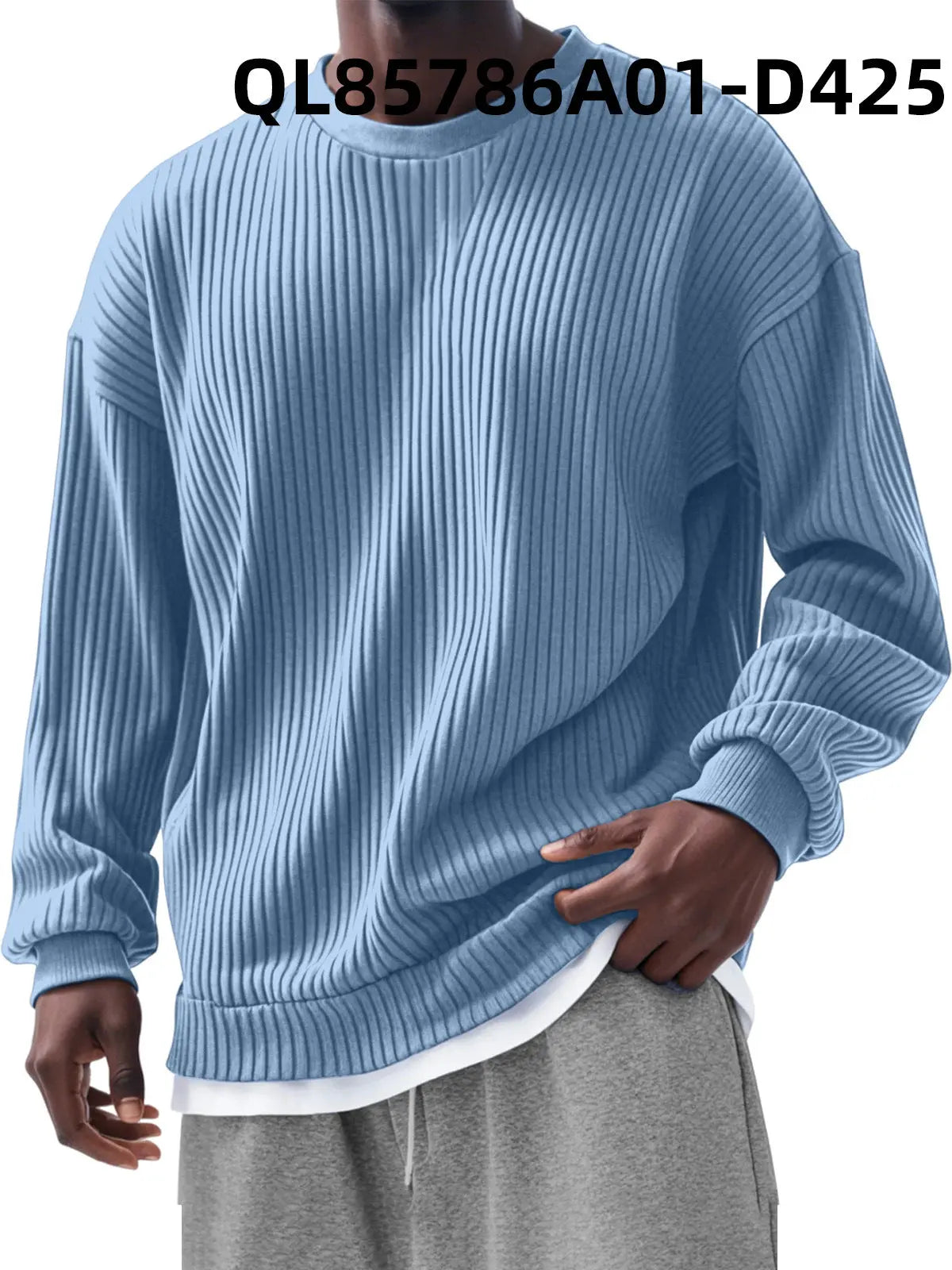 Men's Loose Trendy Long Sleeve Round Neck Top  Pre2brand 9-Models-4XL