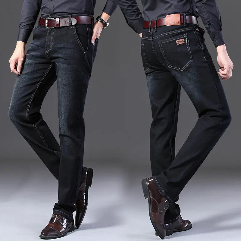 Men's Mid-waist Fashion Straight Slim Jeans  Pre2brand 8853-Black-Stretch-38