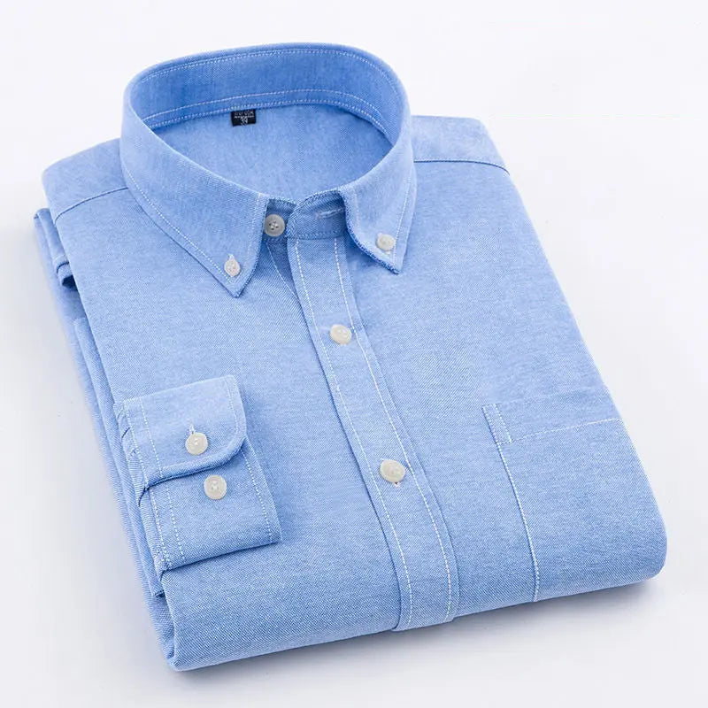 Men's Oxford Pure Color Slim Shirt For Young And Middle-aged People  Pre2brand