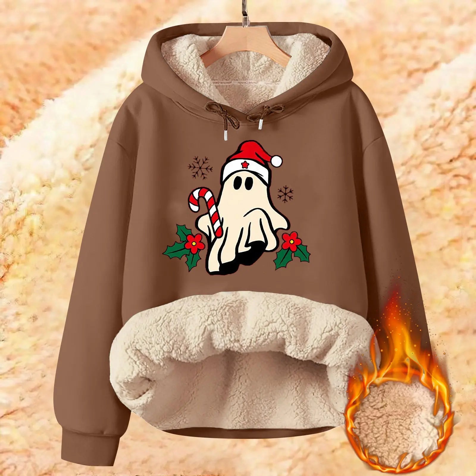 Men's Plus Size Loose Thermal Hooded Sweatshirt  Pre2brand Brown-5XL