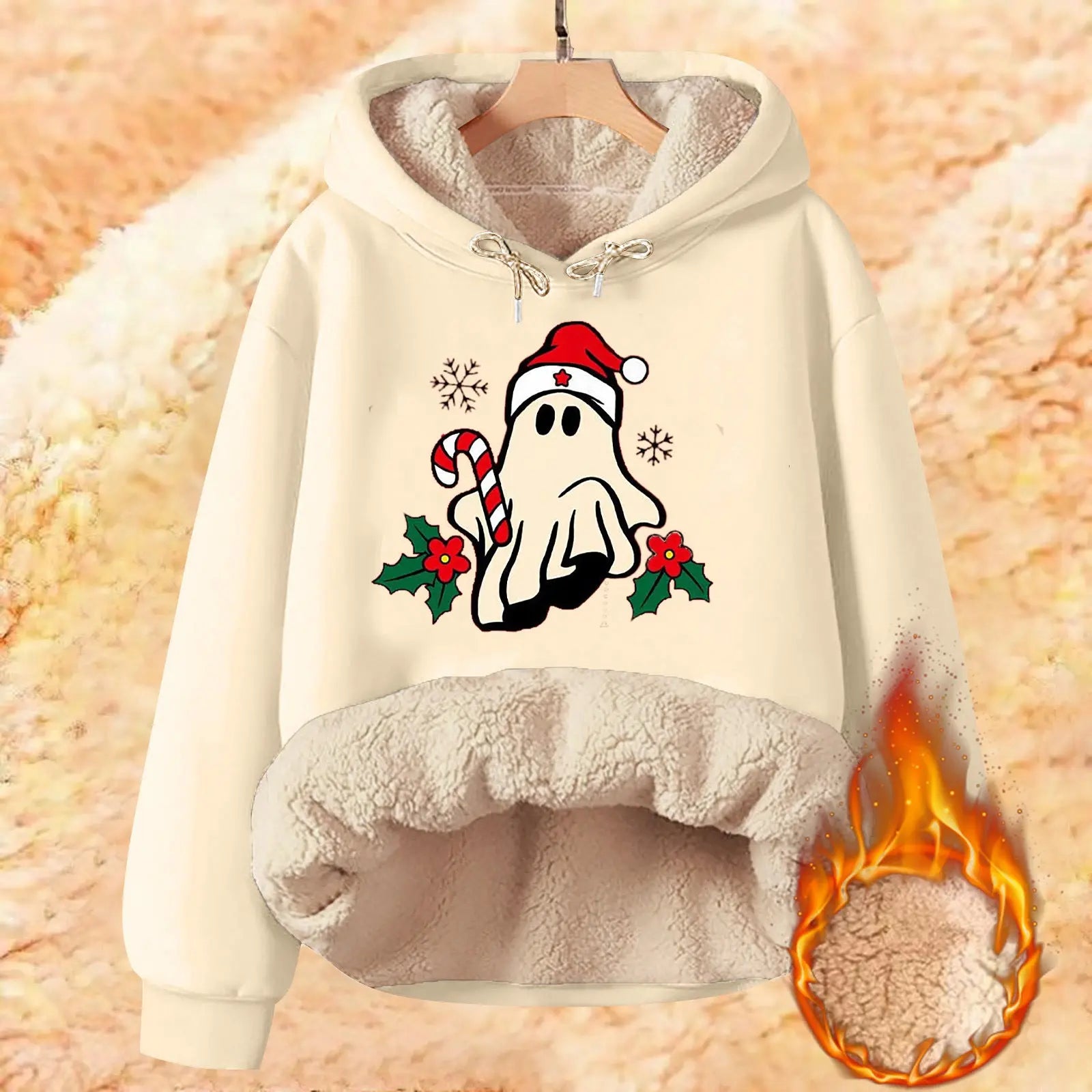 Men's Plus Size Loose Thermal Hooded Sweatshirt  Pre2brand Apricot-5XL