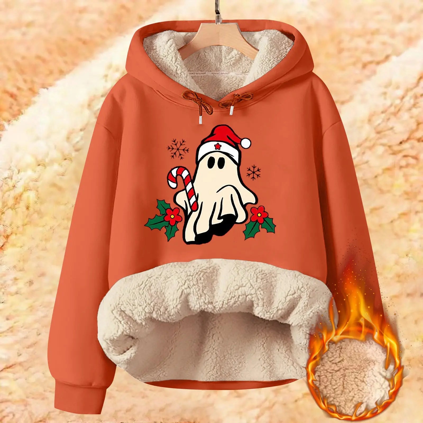 Men's Plus Size Loose Thermal Hooded Sweatshirt  Pre2brand Orange-5XL