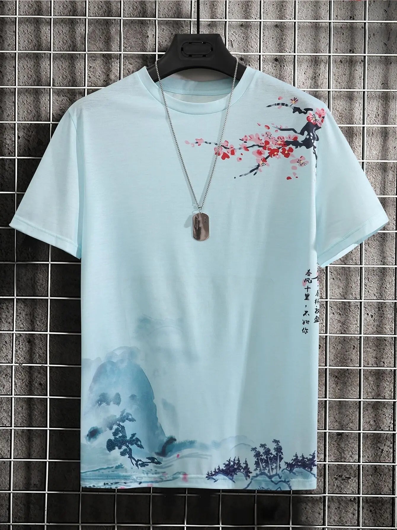Men's Round Neck Cotton Short-sleeved T-shirt Digital Creative Printing  Pre2brand Blue-S