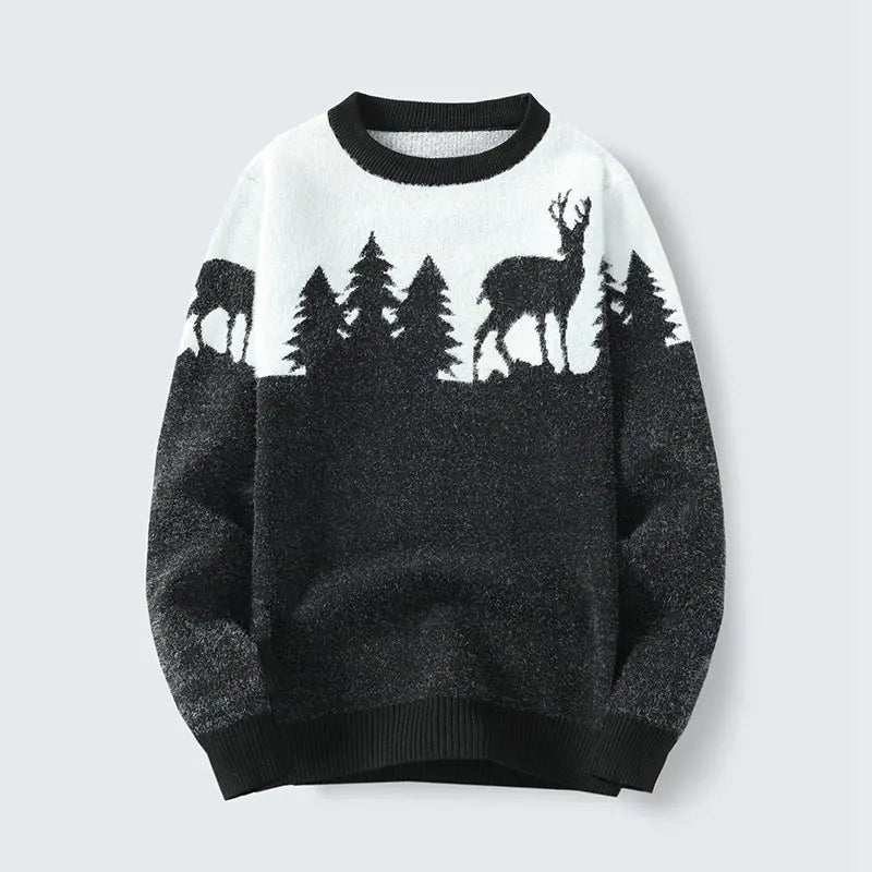 Men's Round Neck Jacquard Pullover Sweater  Pre2brand Black-3XL