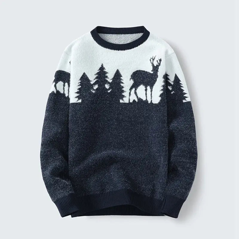 Men's Round Neck Jacquard Pullover Sweater  Pre2brand Navy-Blue-3XL