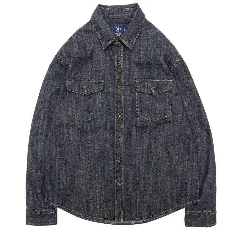 Men's Shirt Weighing Washed Overalls Denim  Pre2brand Dark-Gray-And-Black-XXXL