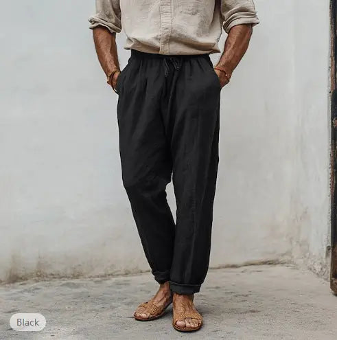 Men's Sports Trousers Drawstring Elastic Waist Straight Solid Color  Pre2brand Black-5XL