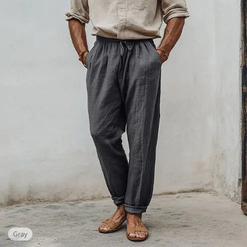 Men's Sports Trousers Drawstring Elastic Waist Straight Solid Color  Pre2brand Gray-5XL