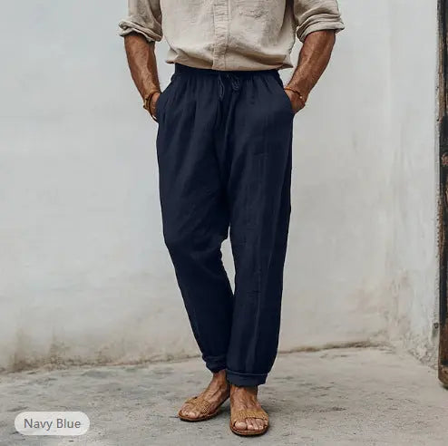 Men's Sports Trousers Drawstring Elastic Waist Straight Solid Color  Pre2brand Navy-Blue-5XL