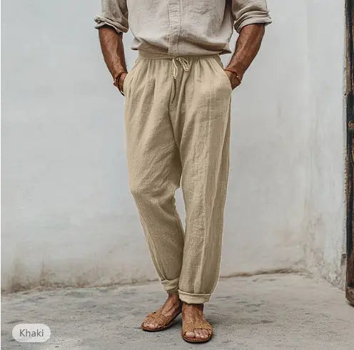 Men's Sports Trousers Drawstring Elastic Waist Straight Solid Color  Pre2brand Khaki-5XL