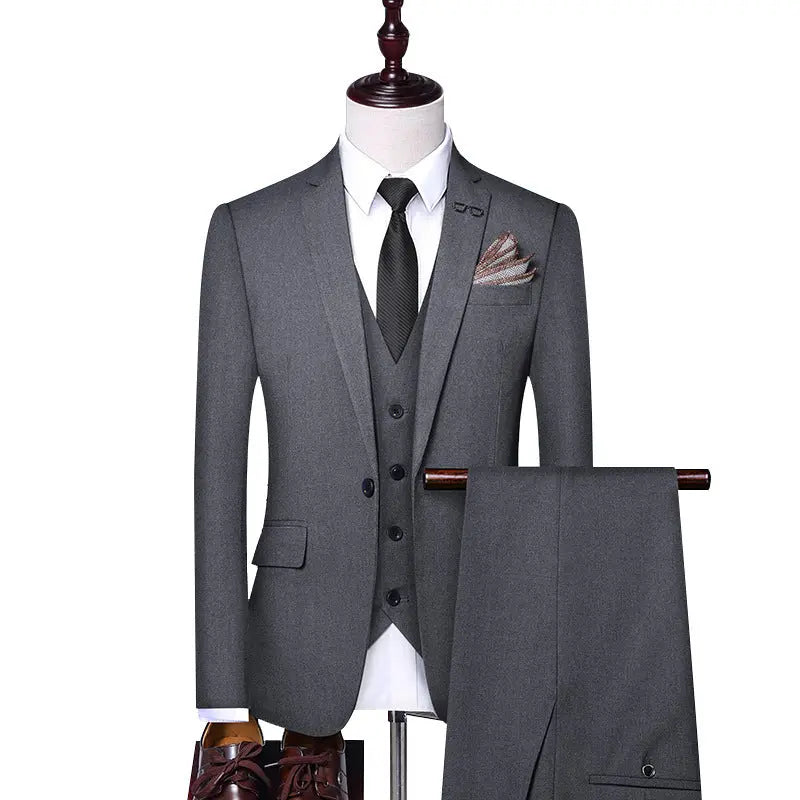 Men's Spring And Autumn Business Clothing Groom Banquet Marriage Dress  Pre2brand Gray-3PCs-Set-190-4XL