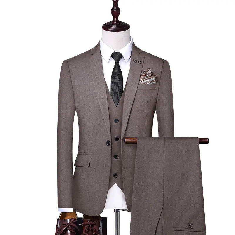 Men's Spring And Autumn Business Clothing Groom Banquet Marriage Dress  Pre2brand Brown-3PCs-Set-190-4XL