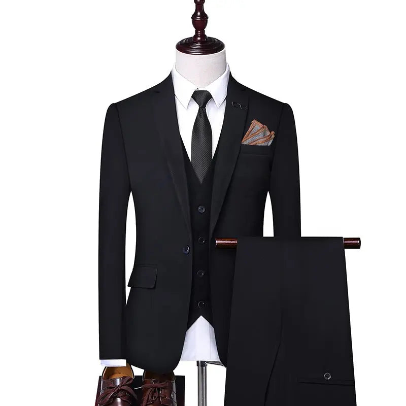 Men's Spring And Autumn Business Clothing Groom Banquet Marriage Dress  Pre2brand Black-3PCs-Set-190-4XL