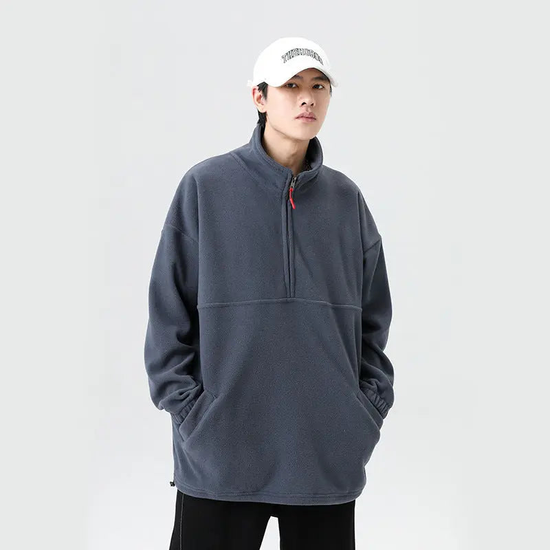 Men's Stand Collar Polar Fleece Jacket Coat  Pre2brand Gray-5XL
