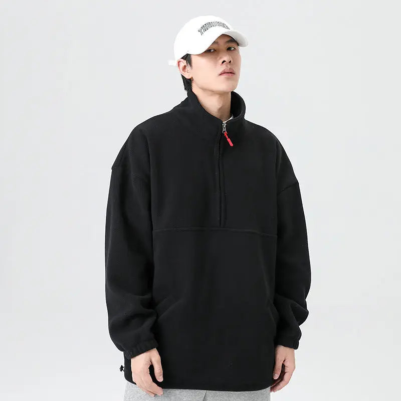Men's Stand Collar Polar Fleece Jacket Coat  Pre2brand Black-5XL