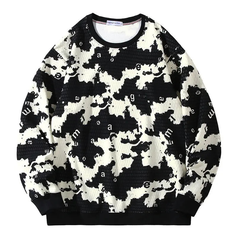 Men's Striped Round Neck Sweater Fleece-lined Thickened  Pre2brand Camouflage-12XL