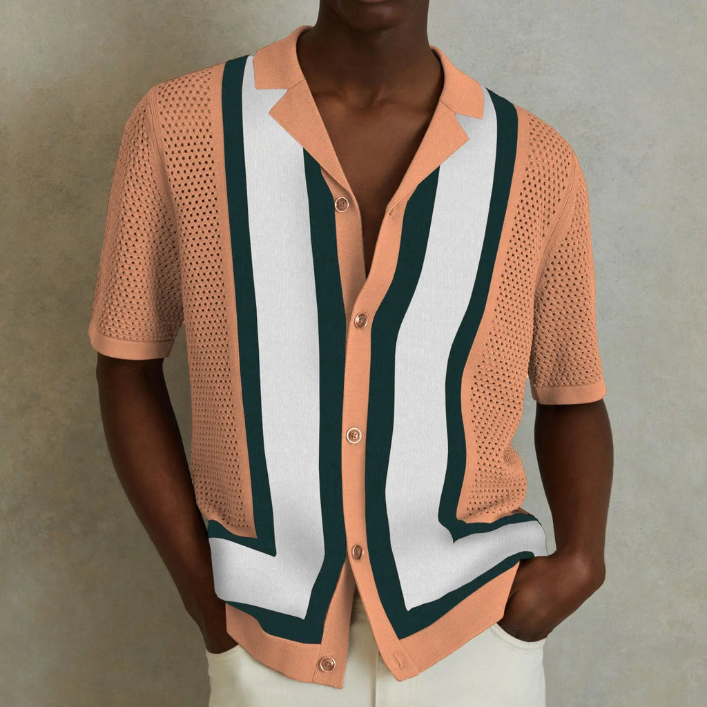 Men's Summer New Striped Contrast Color Knitwear Top  Pre2brand Orange-3XL