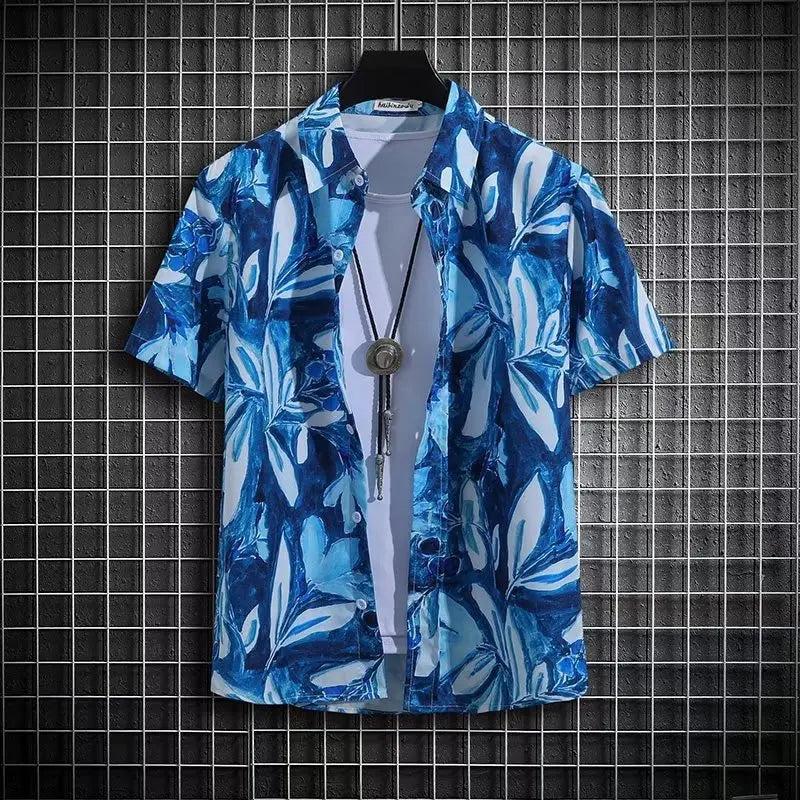 Men's Summer Niche Design Loose Plus Size Casual Shirt  Pre2brand Blue-5XL