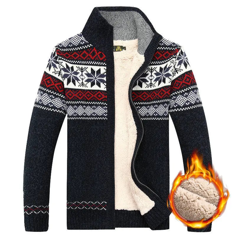 Men's Sweater Warm Velvet Sweatercoat Winter Wool Cardigan Male Casual Thicken Warm Fleece Christmas Sweater For Man - Pre2brand