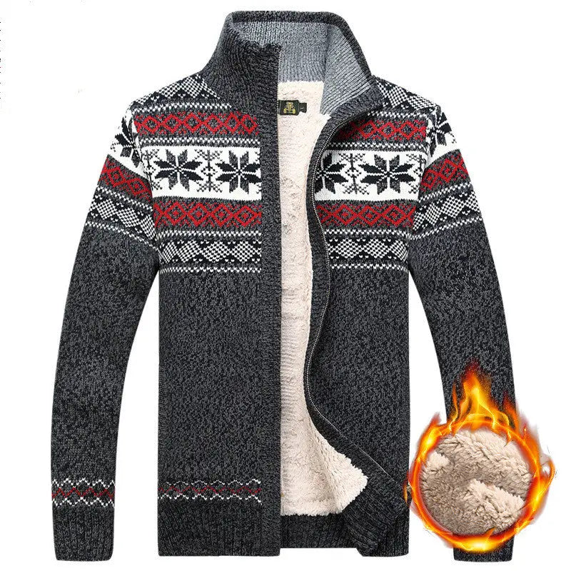 Men's Sweater Warm Velvet Sweatercoat Winter Wool Cardigan Male Casual Thicken Warm Fleece Christmas Sweater For Man - Pre2brand