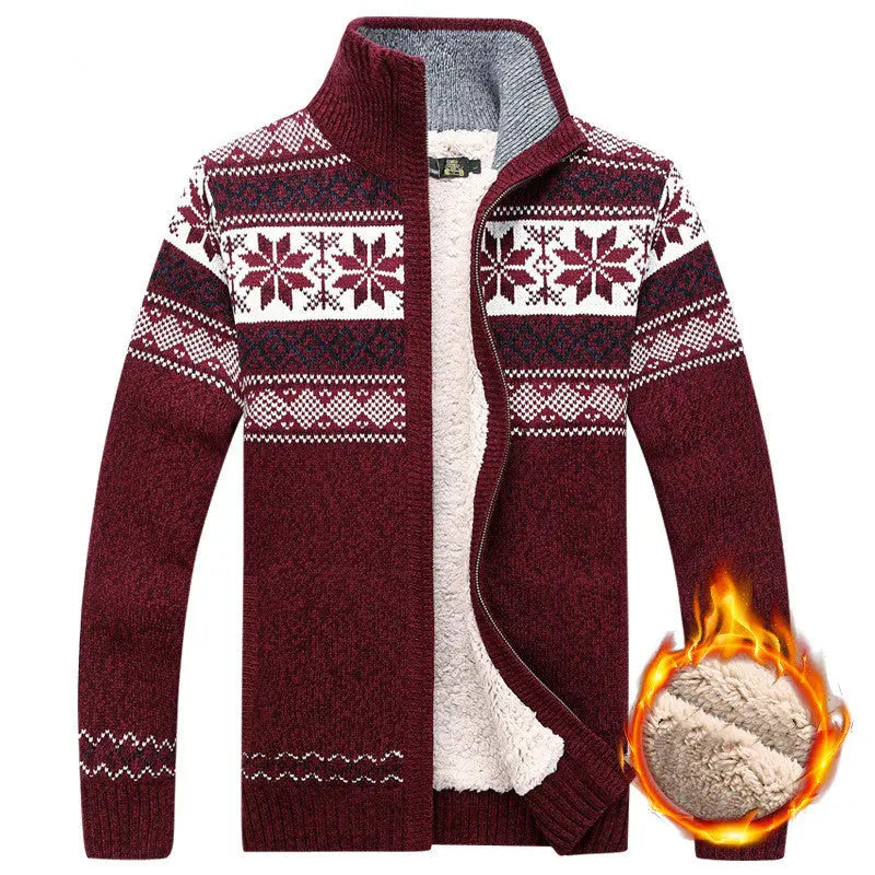 Men's Sweater Warm Velvet Sweatercoat Winter Wool Cardigan Male Casual Thicken Warm Fleece Christmas Sweater For Man - Pre2brand