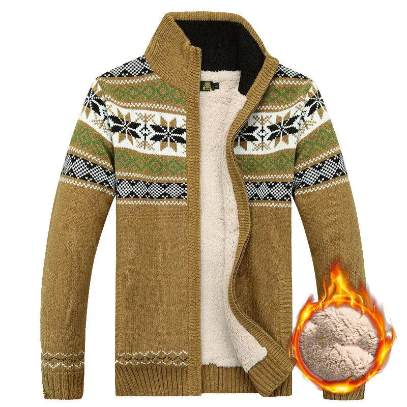 Men's Sweater Warm Velvet Sweatercoat Winter Wool Cardigan Male Casual Thicken Warm Fleece Christmas Sweater For Man - Pre2brand
