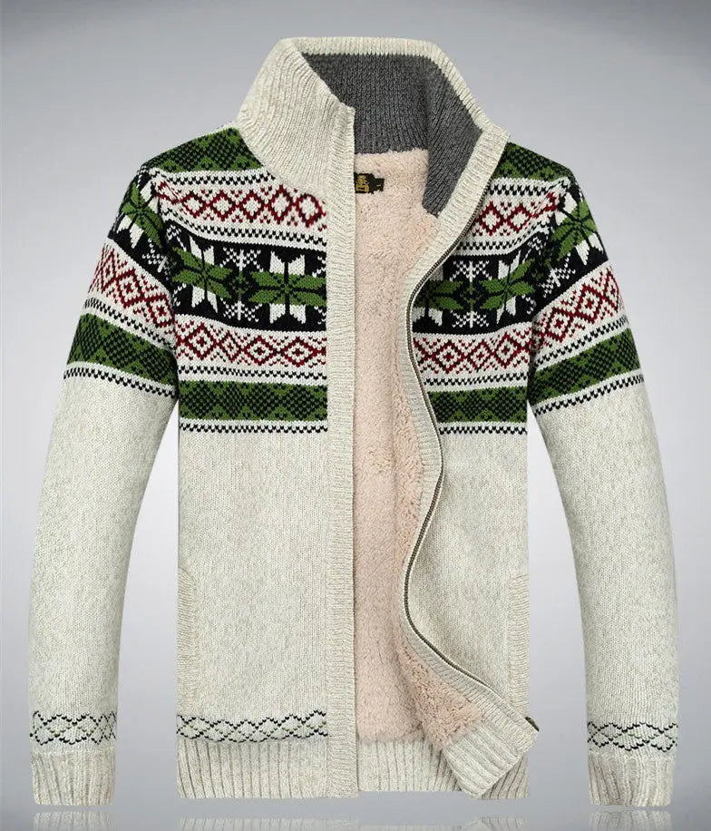 Men's Sweater Warm Velvet Sweatercoat Winter Wool Cardigan Male Casual Thicken Warm Fleece Christmas Sweater For Man - Pre2brand
