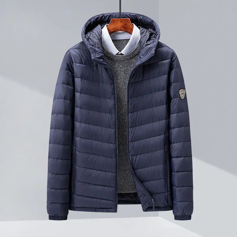 Men's Thin Hood Down Jacket Trendy Korean Slim Fit White Duck Down  Pre2brand Navy-Blue-195-4XL