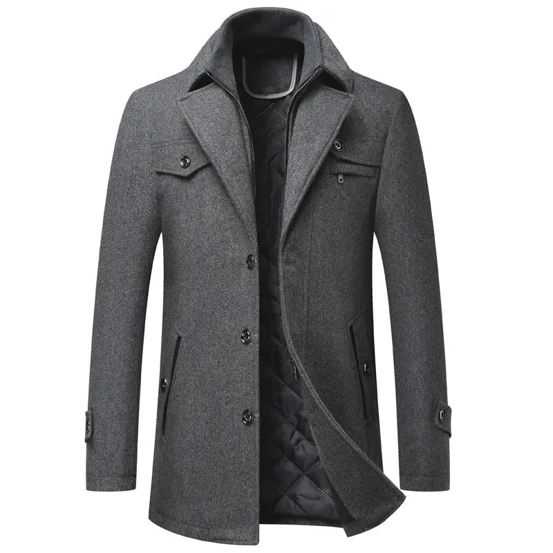 Men's Wool Woolen Thickened Overcoat Jacket  Pre2brand Gray-S