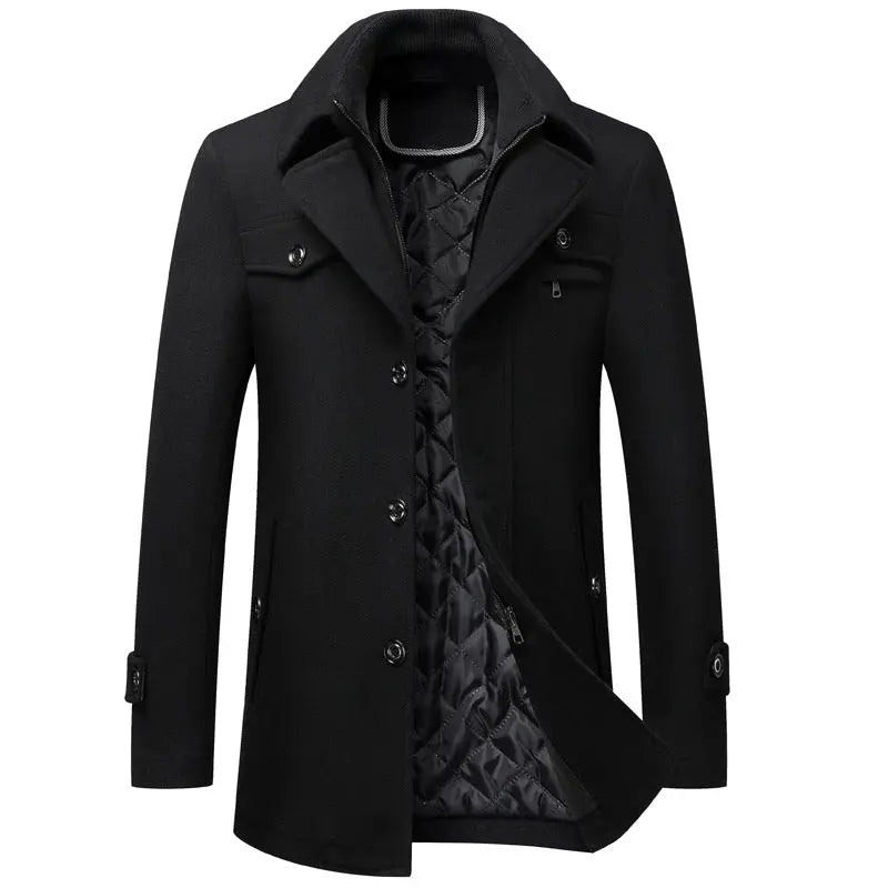 Men's Wool Woolen Thickened Overcoat Jacket  Pre2brand Black-S
