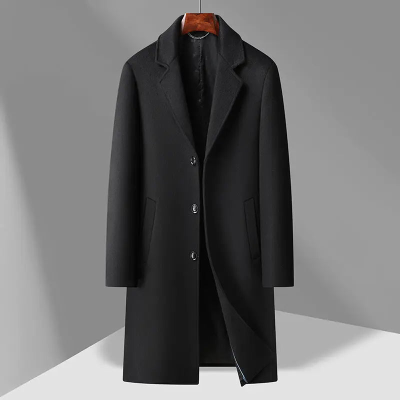 Men's Woolen Coat Business Casual Long  Pre2brand Black-Single-Liner-195-4XL