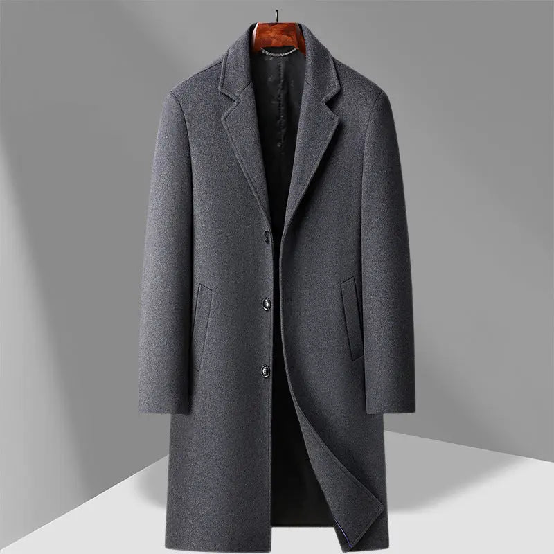 Men's Woolen Coat Business Casual Long  Pre2brand Gray-With-Single-Lining-195-4XL