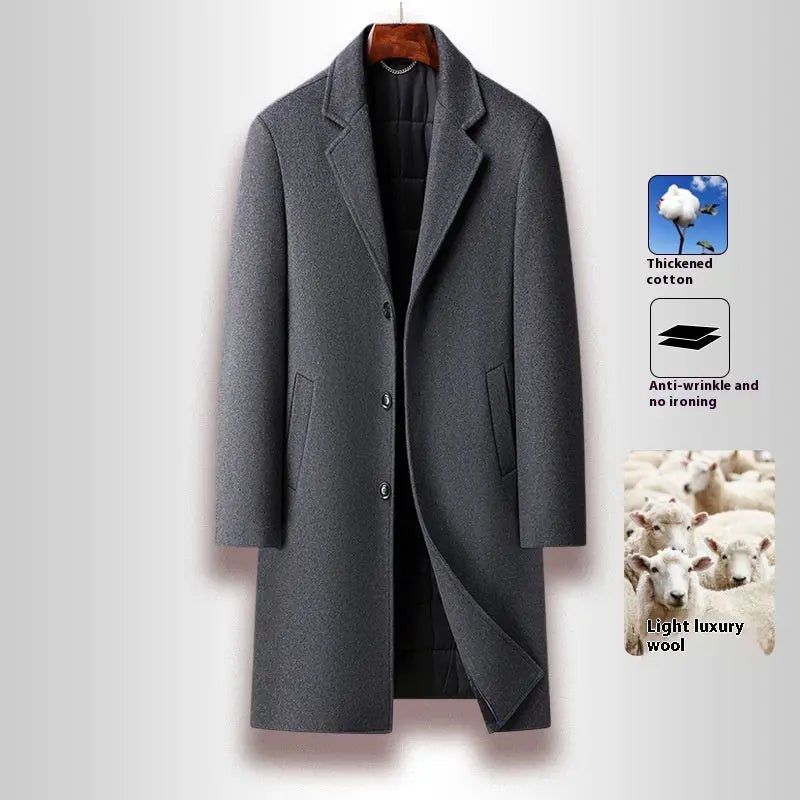 Men's Woolen Coat Business Casual Long  Pre2brand Gray-Cotton-195-4XL
