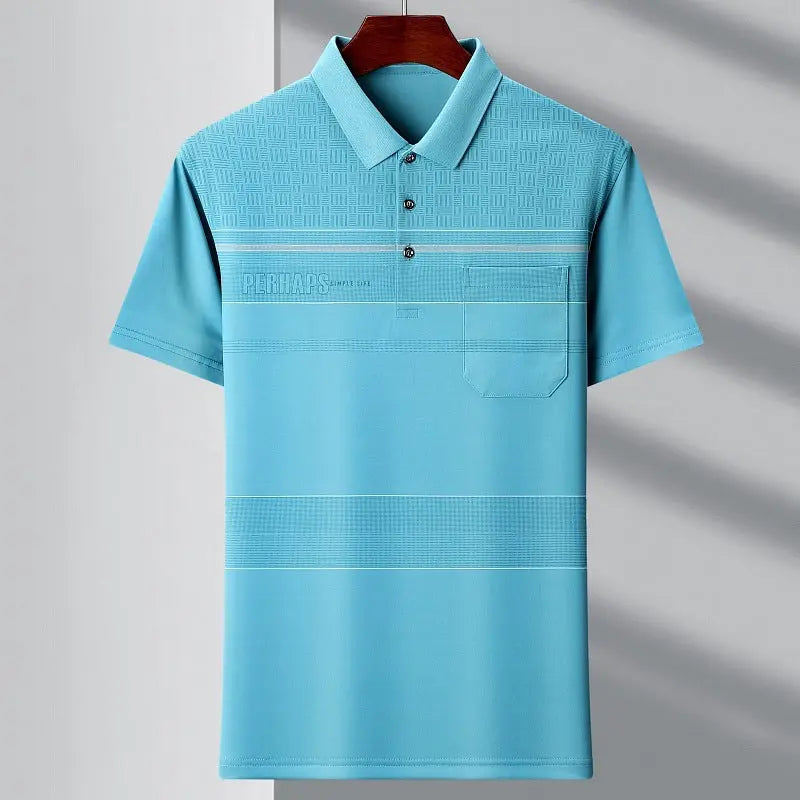 Men's Youth Polo Collar Stripes Real Pocket T-shirt Polo Shirt  Pre2brand 1721-Green-4XL