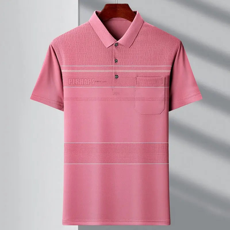Men's Youth Polo Collar Stripes Real Pocket T-shirt Polo Shirt  Pre2brand 1721-Pink-4XL