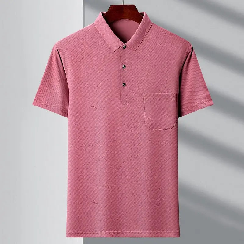 Men's Youth Polo Collar Stripes Real Pocket T-shirt Polo Shirt  Pre2brand 1720-Pink-4XL