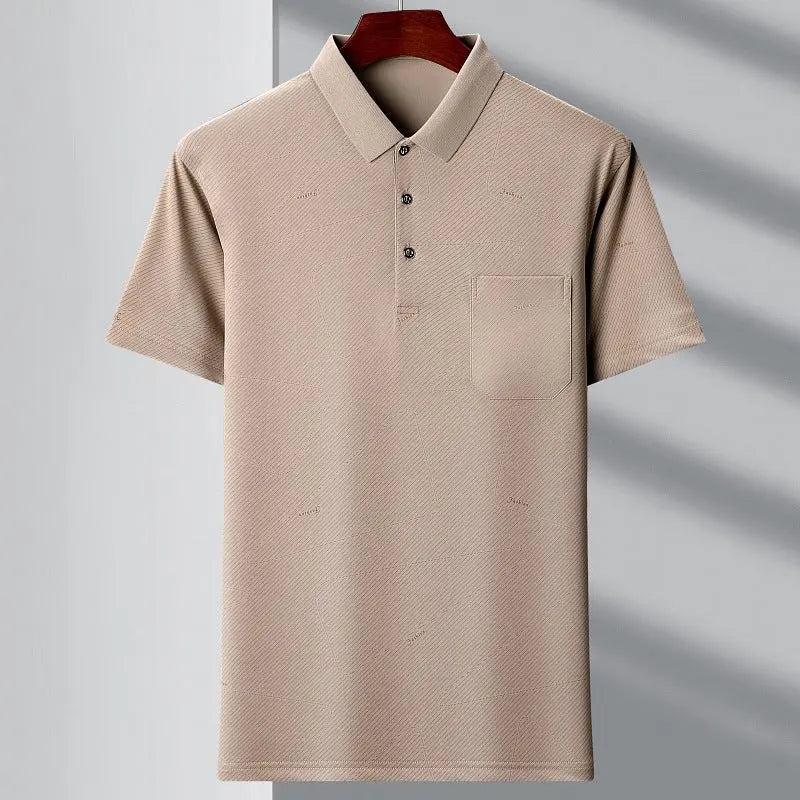 Men's Youth Polo Collar Stripes Real Pocket T-shirt Polo Shirt  Pre2brand 1720-Khaki-4XL