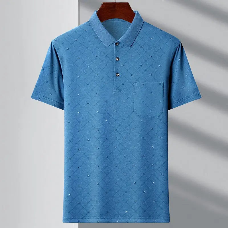 Men's Youth Polo Collar Stripes Real Pocket T-shirt Polo Shirt  Pre2brand 1719-Blue-4XL