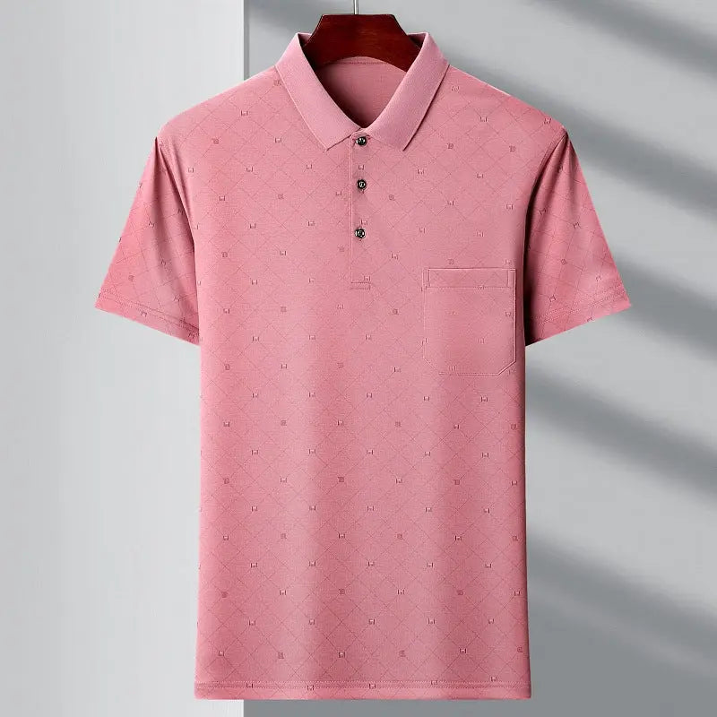Men's Youth Polo Collar Stripes Real Pocket T-shirt Polo Shirt  Pre2brand 1719-Pink-4XL