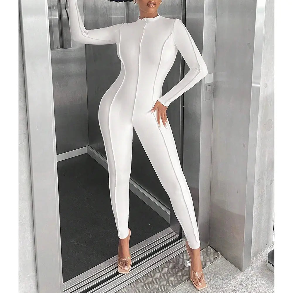 Mia Muse Women's Jumpsuits Autumn Winter Simple Plain Line Design Long Sleeve Crew Neck Ankle Fashion Jumpsuits  Pre2brand
