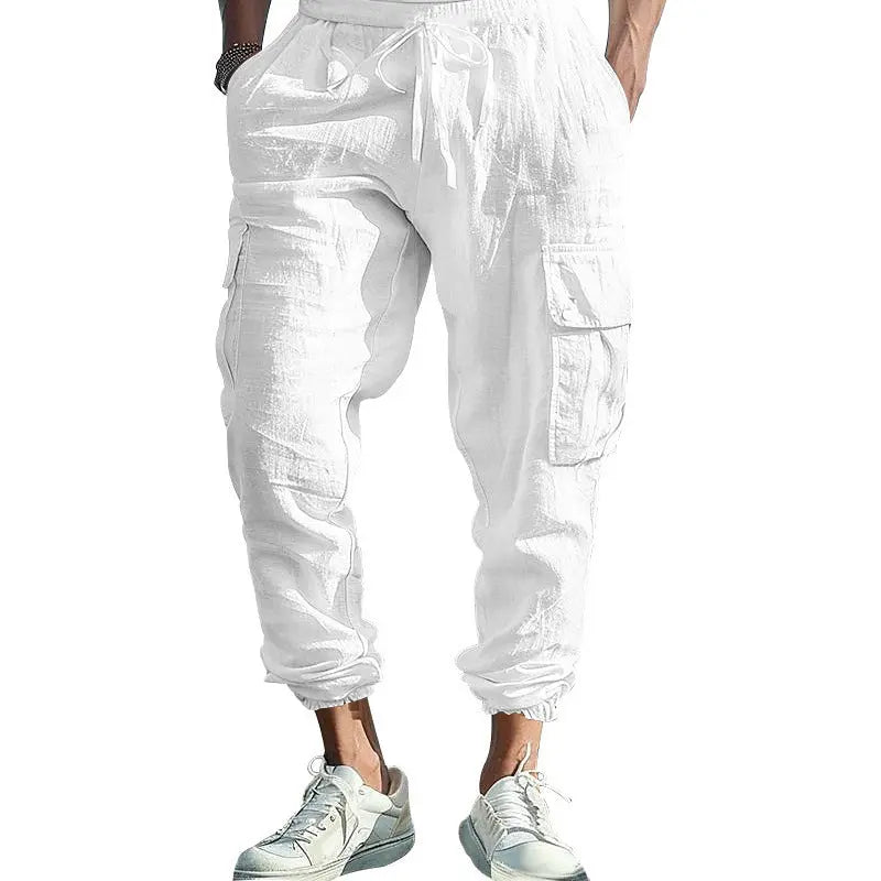 Multi-pocket Tether Solid Color Loose Cargo Pants Men  Pre2brand